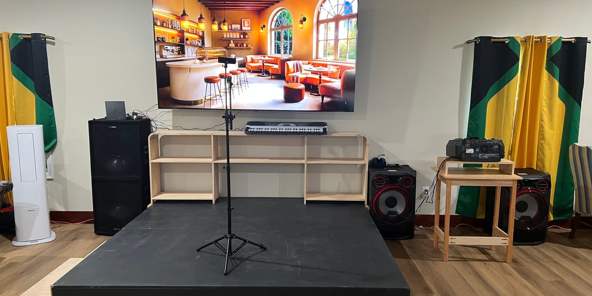 Stage and sound system at Carib Comfort entertainment space