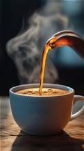 Carib Comfort breakfast — fresh brewed coffee being poured